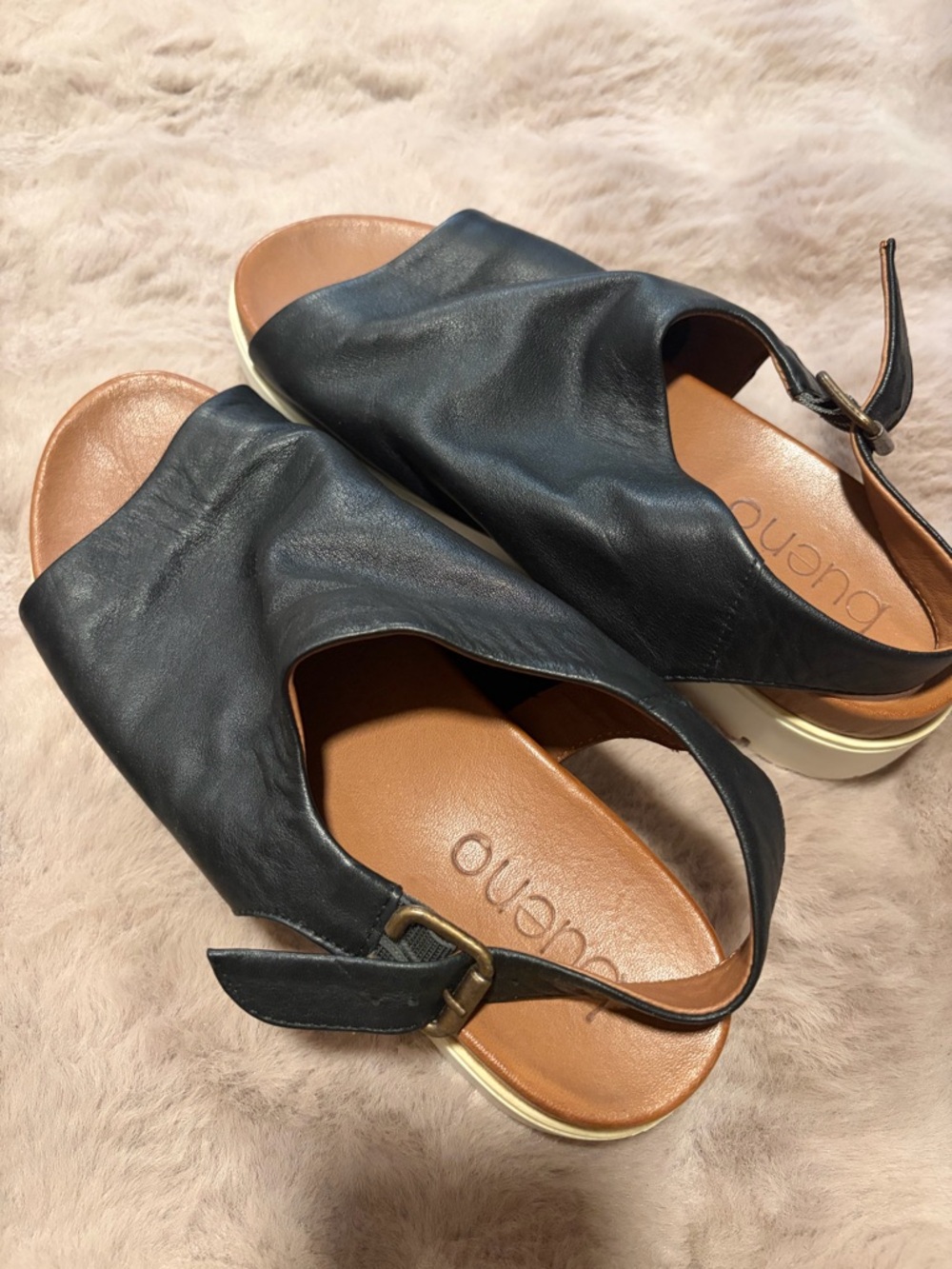 Bueno Black Leather Open-Toe Slingback Sandals